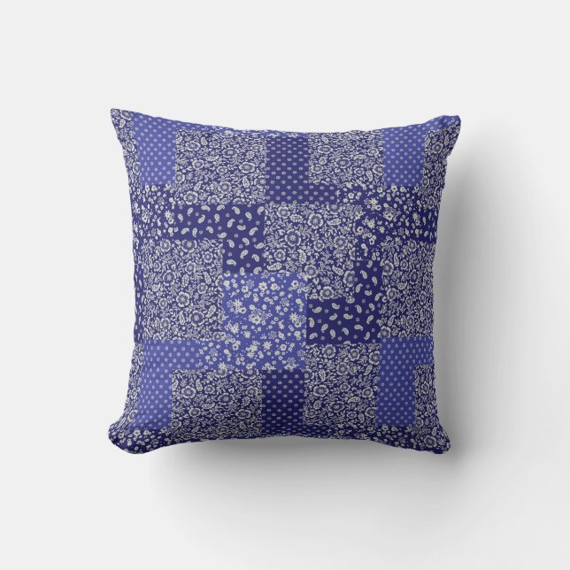 Coussin Tons Chintz Motif de Patchwork de Polka bleu point (Recto)