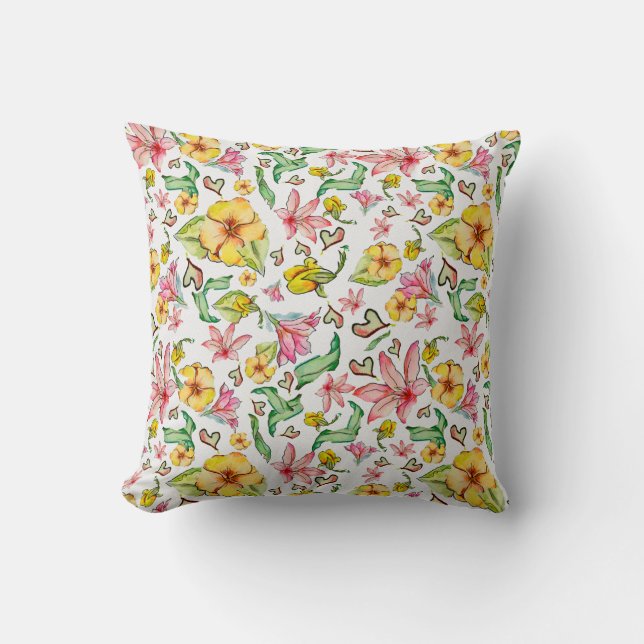 Coussin Tons d'été - Vert rose Jaune (Recto)