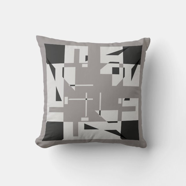 Coussin Tons gris Noir 4 coins Petites formes Labyrinthe (Recto)