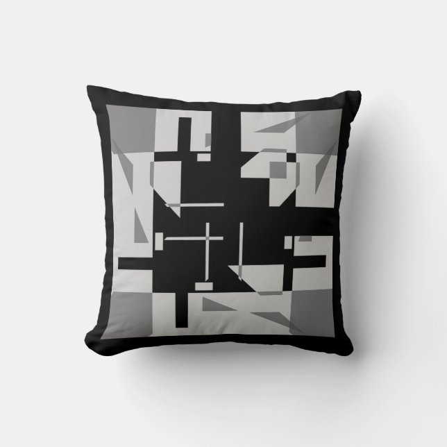 Coussin Tons gris Noir 4 coins Petites formes Labyrinthe (Recto)