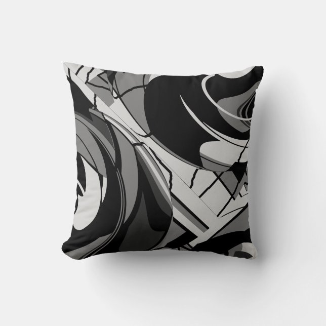 Coussin Tons gris sur Abstrait floral à torsion noire (Recto)