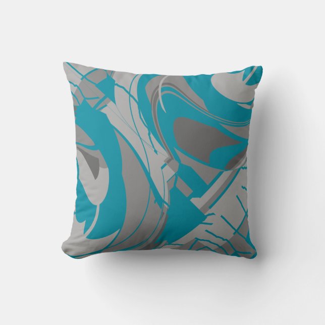 Coussin Tons gris turquoise Formes de torsion au charbon (Recto)
