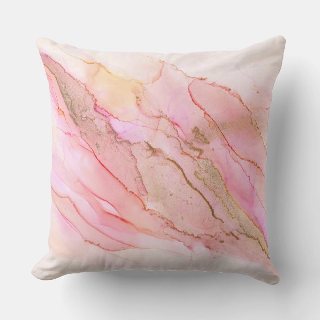 Coussin Tons roses dans les nuages d'encre avec or (Recto)