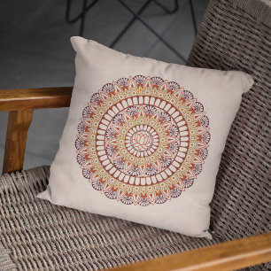Coussin Tons Terre Chaude Lotus Henna Mandala