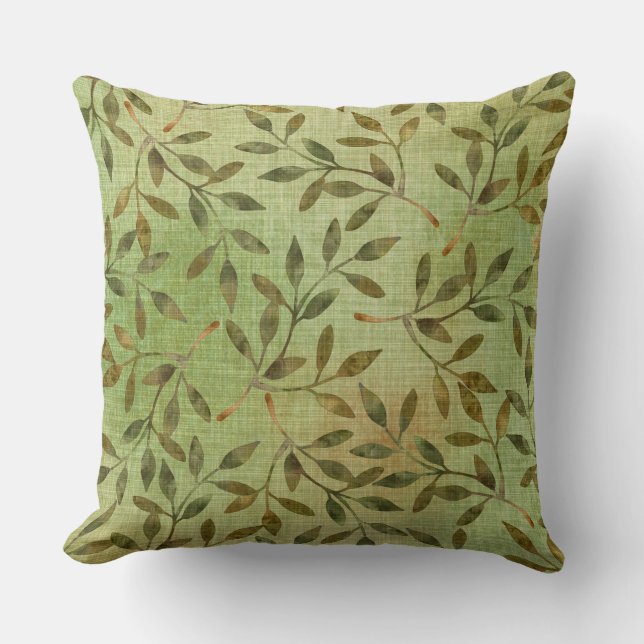 COUSSIN TONS VERT AVEC BRANCHES & FEUILLES (Recto)