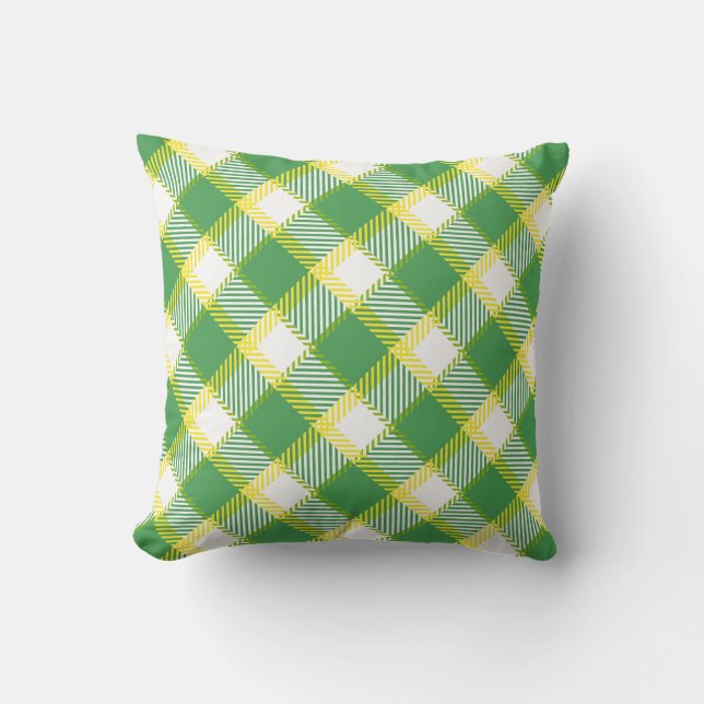 Coussin Tons verts et jaunes Plaid Motif géométrique (Recto)