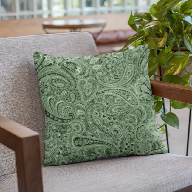 Coussin Tons verts Floral Paisley Motif (Créateur téléchargé)
