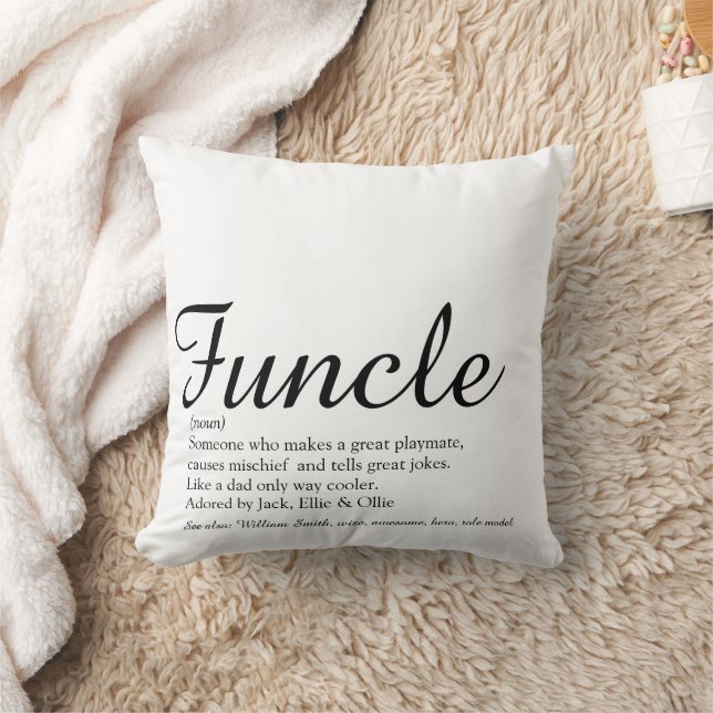 Coussin Tonton Cool Fun Oncle Citation Drôle Noir et Blanc (Couverture)