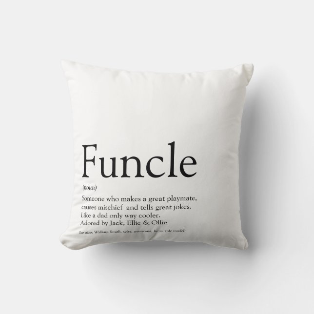 Coussin Tonton, définition de l'oncle en noir et blanc mod (Recto)