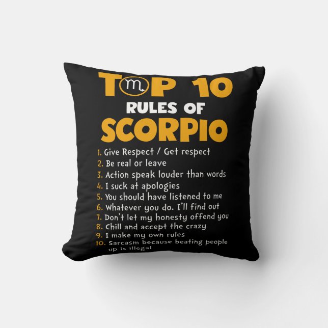 Coussin Top 10 Rules of Scorpio Birthday (Recto)