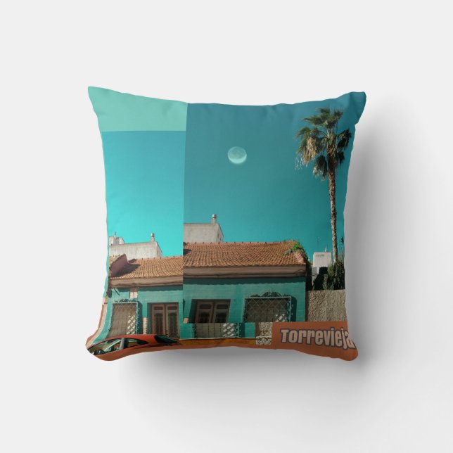 Coussin Torrevieja en Orange et Turquoise (Recto)