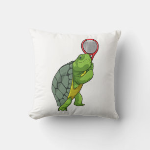 Coussin Tortue au Tennis avec raquette de tennis