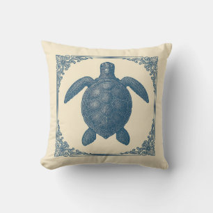 Coussin Tortue bleue vintage Côte marine