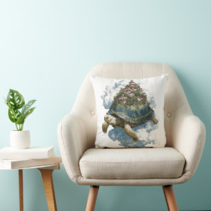 Coussin Tortue céleste mythique portant une ville flottant