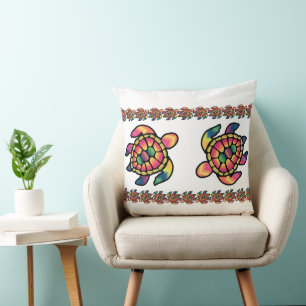 Coussin Tortue Colorée Tie-Dye : Une Tortue Vibrante en Ti