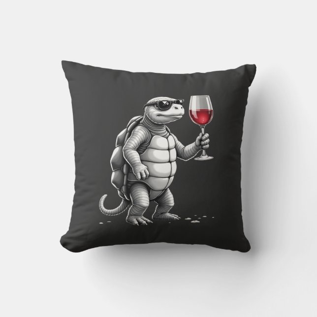 Coussin tortue cool buvant du vin rouge impression d'art_1 (Recto)