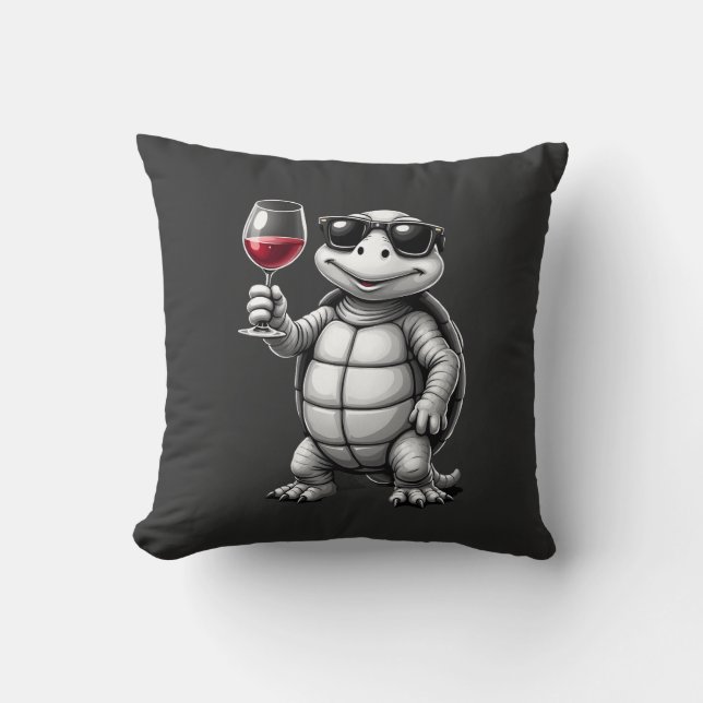 Coussin tortue cool buvant du vin rouge impression d'art_1 (Recto)
