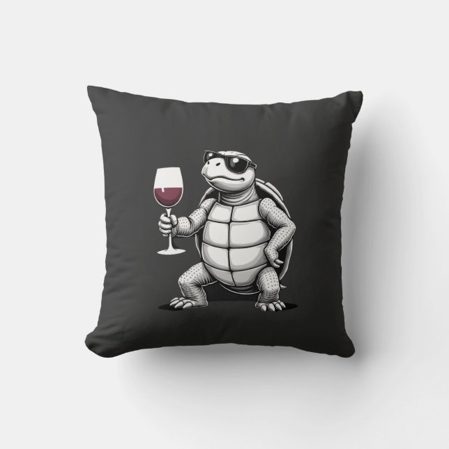 Coussin tortue cool buvant du vin rouge impression d'art_1 (Recto)