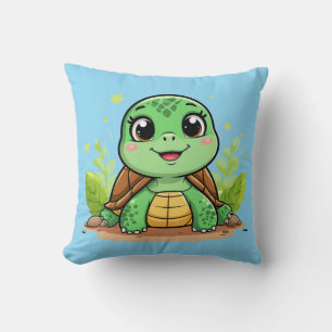 Coussin Tortue de dessin animé adorable souriant avec entr