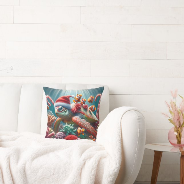 Coussin Tortue de mer avec chapeau de Noël de Santa (Canapé)