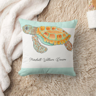 Coussin Tortue de mer bébé à l'aquarelle Personnalisé