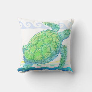 Coussin Tortue de mer bleue et verte