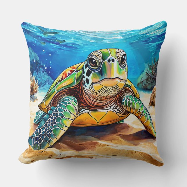 Coussin Tortue de mer colorée (Recto)