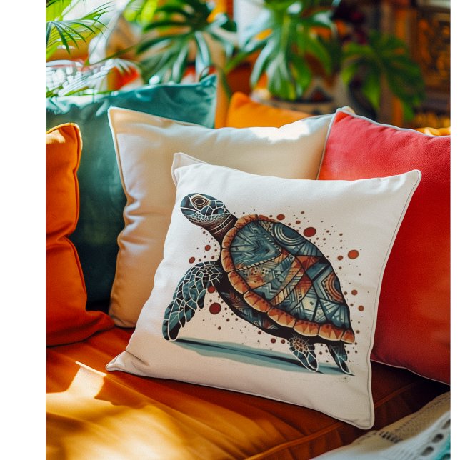 Coussin Tortue de mer en mosaïque indigo (Créateur téléchargé)