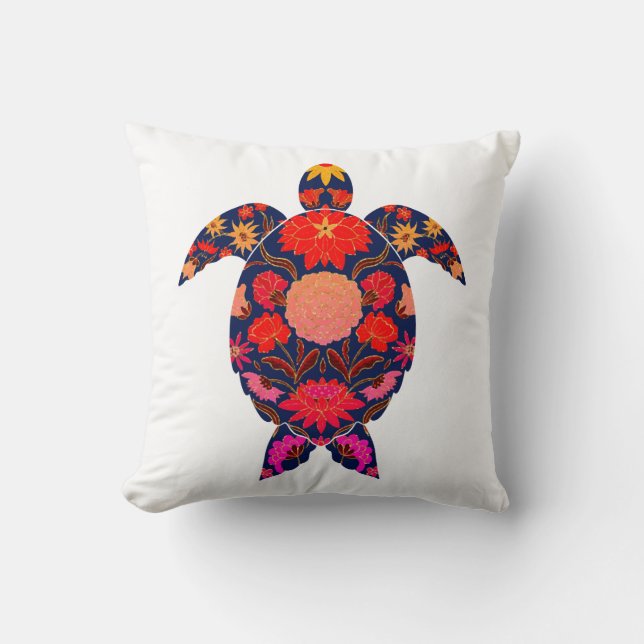 Coussin Tortue de mer florale enflammée (Recto)