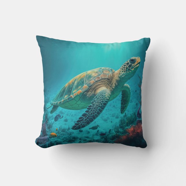 Coussin Tortue de mer Océan Marine Vie Plage Nature Animau (Recto)