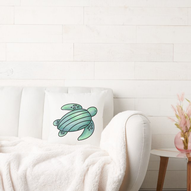 Coussin tortue de mer peinte à l'aquarelle dessin animé bl (Canapé)