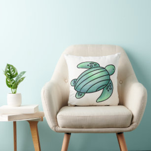 Coussin tortue de mer peinte à l'aquarelle dessin animé bl