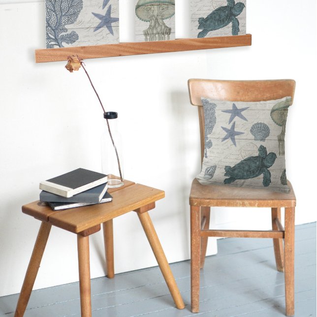 Coussin Tortue de mer Plage Plage de Starfish Coral Jellyf (Créateur téléchargé)