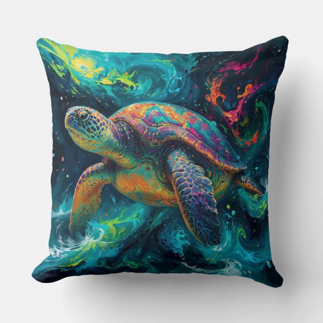 Coussin Tortue de mer psychédélique en océan Abstrait (Recto)