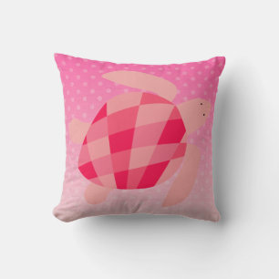 Coussin Tortue de mer rose et rouge sur les points Ombre J