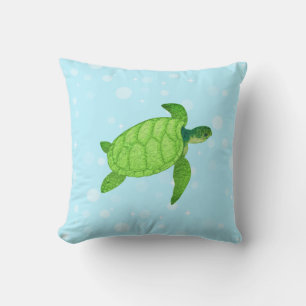 Coussin Tortue de mer sur fond bleu clair