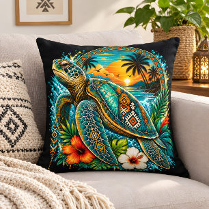 Coussin Tortue de mer tropicale au coucher du soleil – Par
