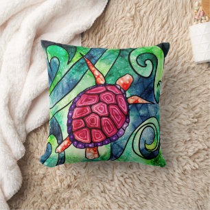 Coussin Tortue de mer tropicale colorée