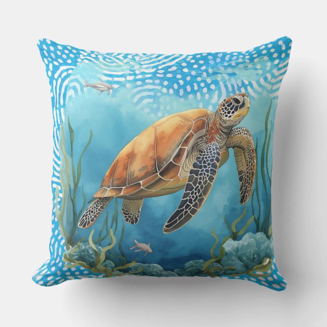 Coussin Tortue de mer tropicale et vie marine (Recto)