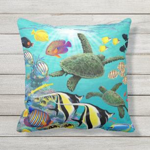 Coussin Tortue de mer tropicale hawaïenne de poissons de