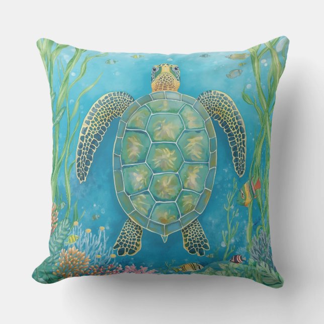 Coussin Tortue de mer tropicale nageant (Recto)