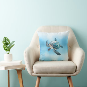 Coussin Tortue de mer turquoise scintillante   Côtière