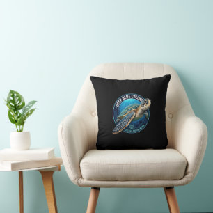 Coussin Tortue de mer verte à l'intérieur d'un emblème d'o