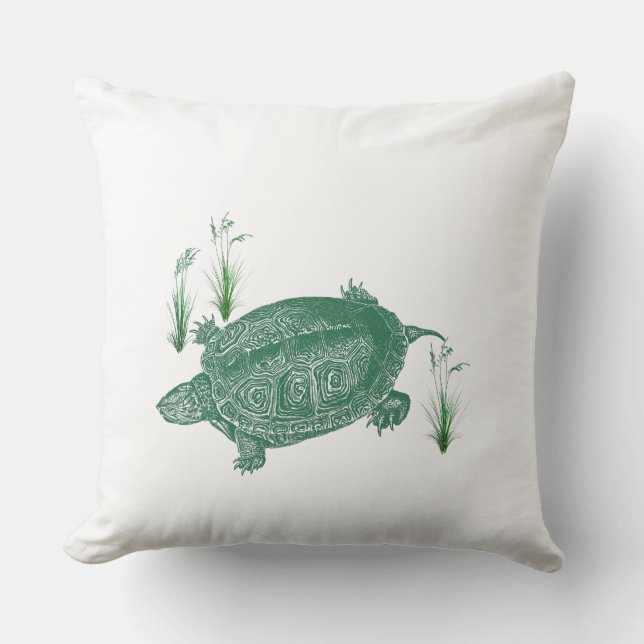 Coussin Tortue de mer verte dos blanc uni (Recto)