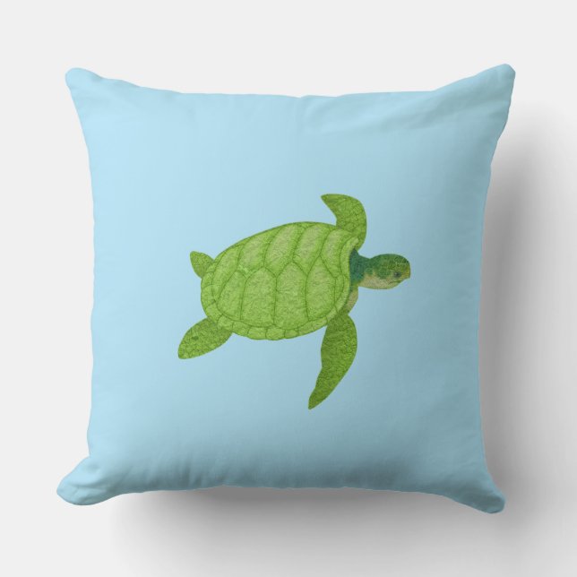 Coussin Tortue de mer verte sur fond turquoise (Recto)