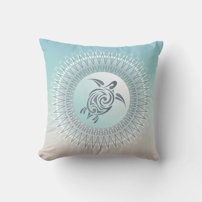 Coussin Tortue de style plage et moderne mandala côtier (Recto)