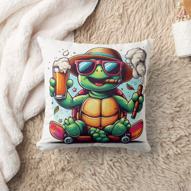 Coussin Tortue dégustant boissons et cigares ! (Couverture)