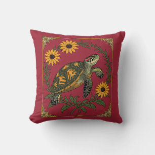 Coussin Tortue Diamant et Fleurs de Susan aux Yeux Noirs