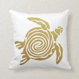 Coussin Tortue d'or tropicale Hawaii Blanc moderne