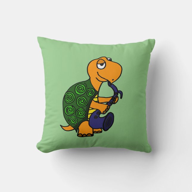 Coussin Tortue drôle jouant le saxophone (Recto)